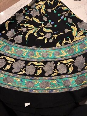 Black Floral-Embroidered Tablecloth with Teal Accents